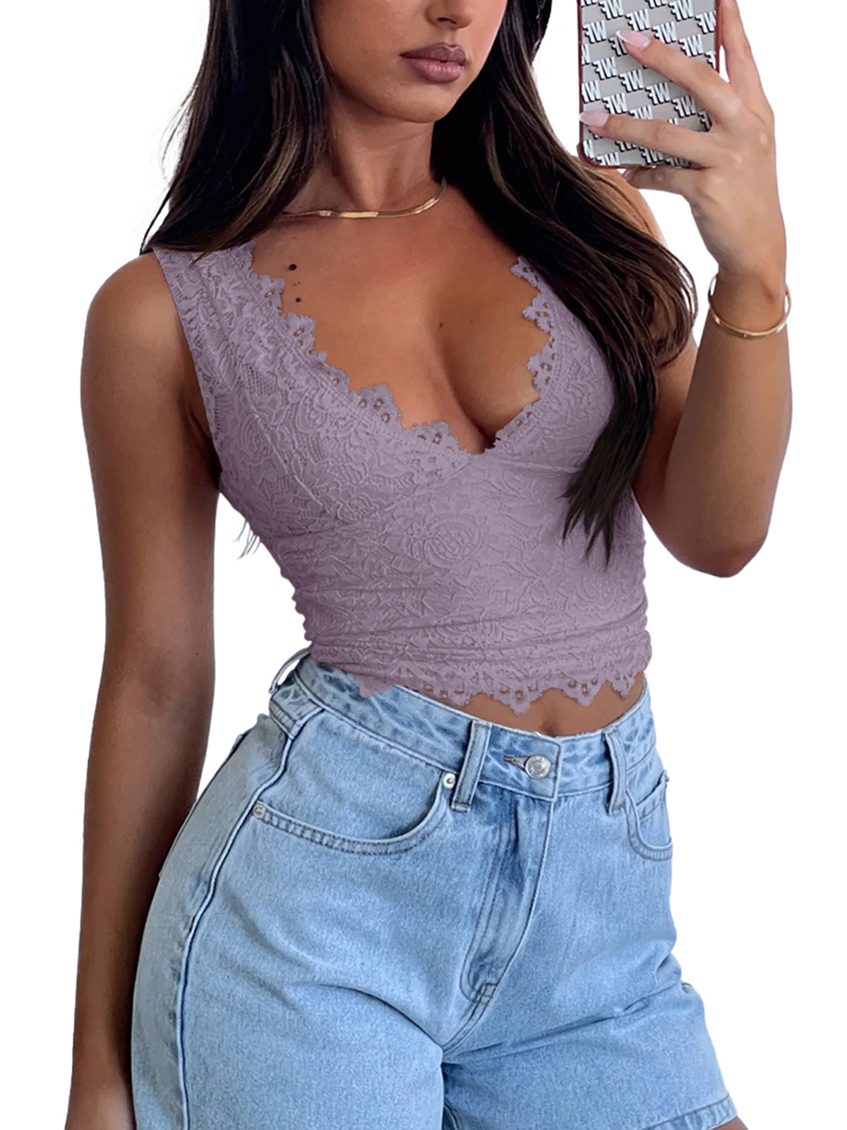 Midnight Elegance Lace V-Neck Crop Top