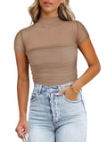 Veiled Allure High Neck Bodysuits Tops