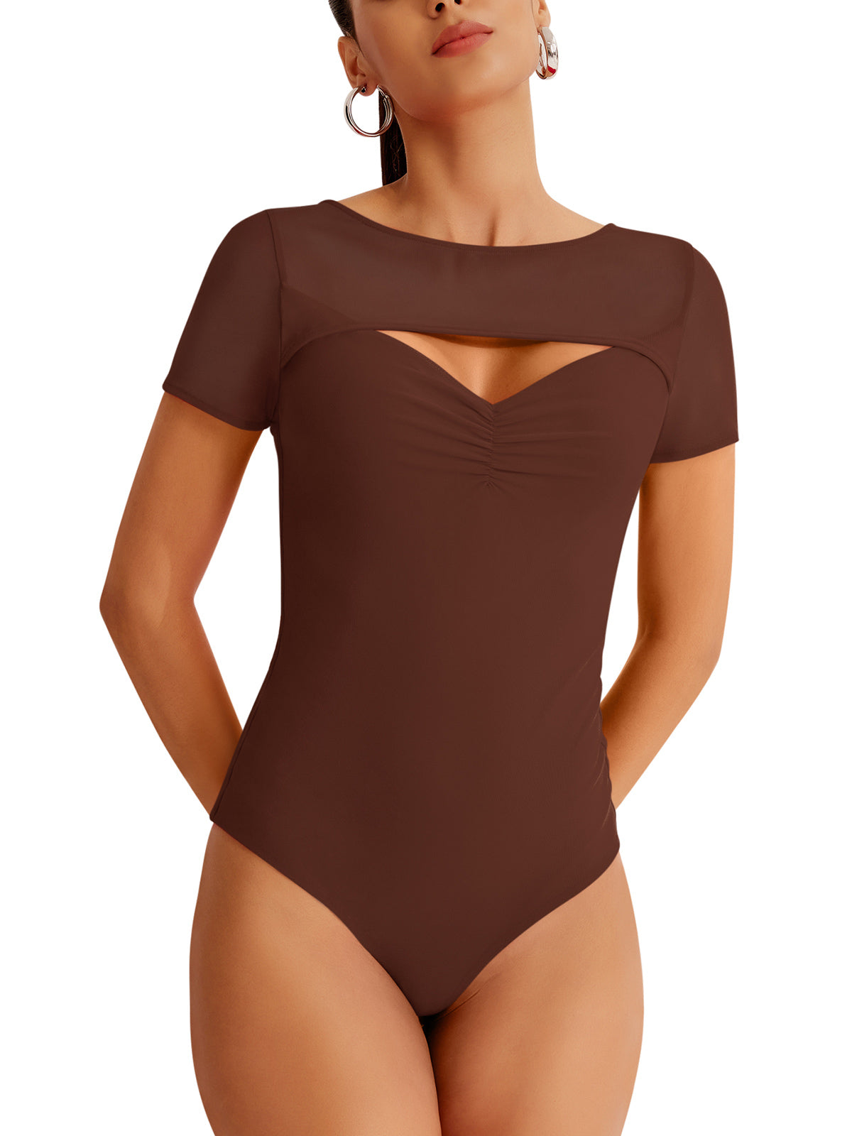 V Neck Cut Out Bodysuits Tops Designer Collection