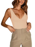 Plunge Deep V Neck Sleeveless V Backless Bodysuits Tops