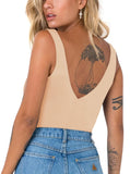 Plunge Deep V Neck Sleeveless V Backless Bodysuits Tops