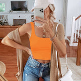 Square Neck Seamless Sleeveless Crop Tops