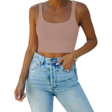 Square Neck Seamless Sleeveless Crop Tops