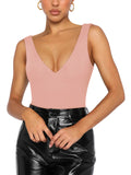 Plunge Deep V Neck Sleeveless V Backless Bodysuits Tops