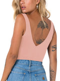 Plunge Deep V Neck Sleeveless V Backless Bodysuits Tops