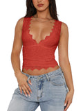 Midnight Elegance Lace V-Neck Crop Top