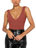 Plunge Deep V Neck Sleeveless V Backless Bodysuits Tops