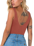 Plunge Deep V Neck Sleeveless V Backless Bodysuits Tops