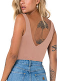 Plunge Deep V Neck Sleeveless V Backless Bodysuits Tops