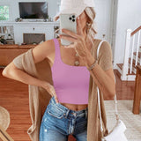 Square Neck Seamless Sleeveless Crop Tops