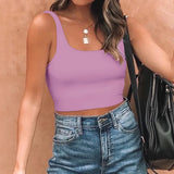 Square Neck Seamless Sleeveless Crop Tops