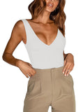 Plunge Deep V Neck Sleeveless V Backless Bodysuits Tops