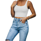 Square Neck Seamless Sleeveless Crop Tops