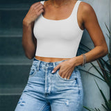 Square Neck Seamless Sleeveless Crop Tops