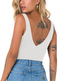 Plunge Deep V Neck Sleeveless V Backless Bodysuits Tops