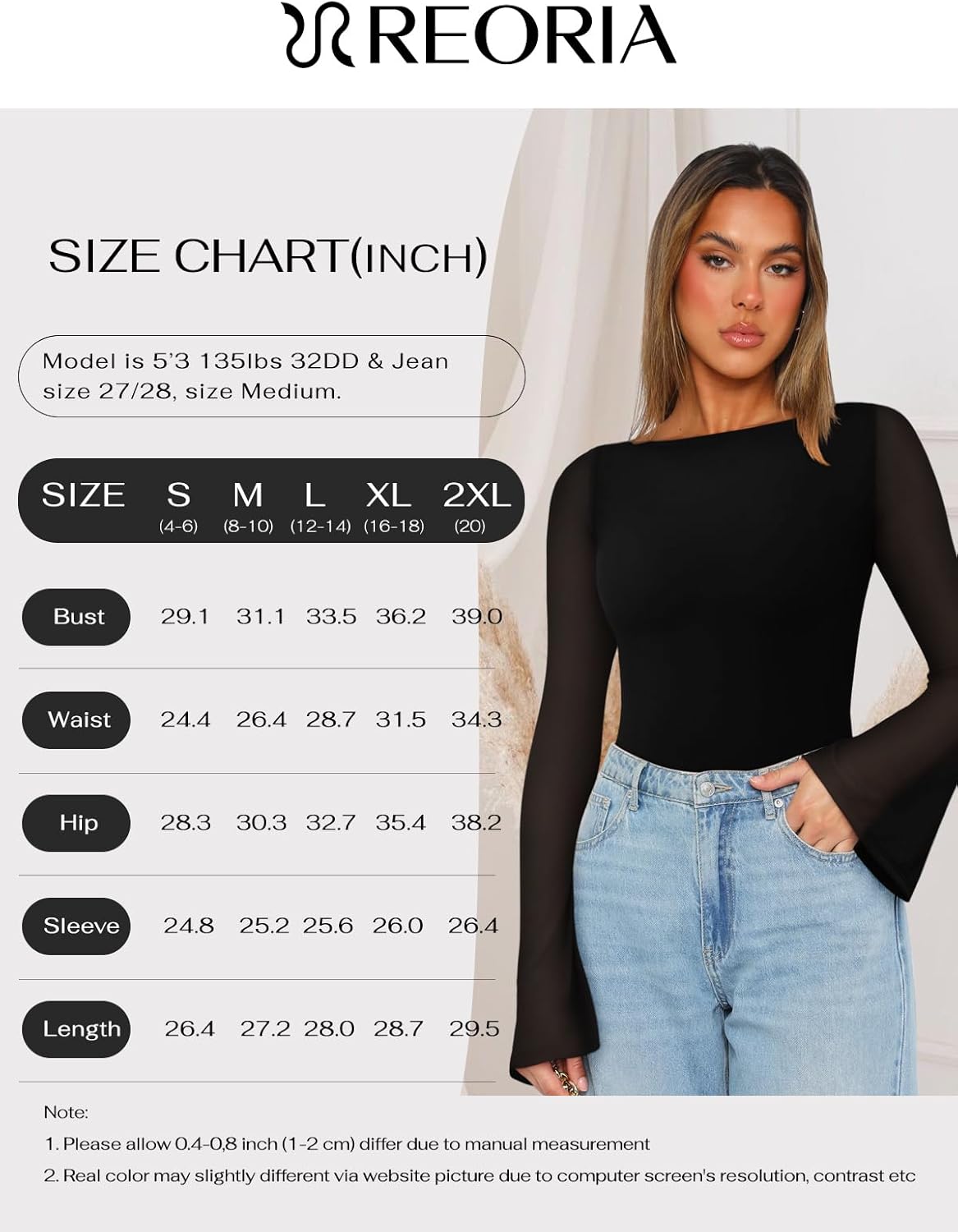 Boat Neck Bell Sleeve Sheer Mesh Going Out Bodysuit Tops - REORIA - B0DCV8SQDH