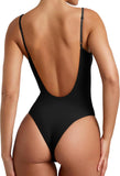 Captivating Contours Backless V Neck Bodysuit - REORIA - B0CZLJCMV2