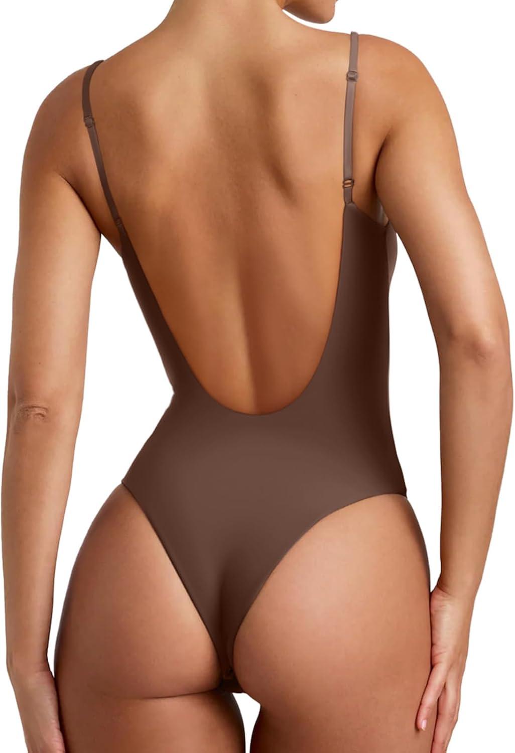 Captivating Contours Backless V Neck Bodysuit - REORIA - B0CZLJ36FZ