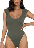 Casual V Neck Slimming Tank Top Bodysuits - REORIA - B0BRSX1T87