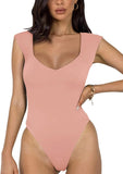 Casual V Neck Slimming Tank Top Bodysuits - REORIA - B0BW5LGGXX