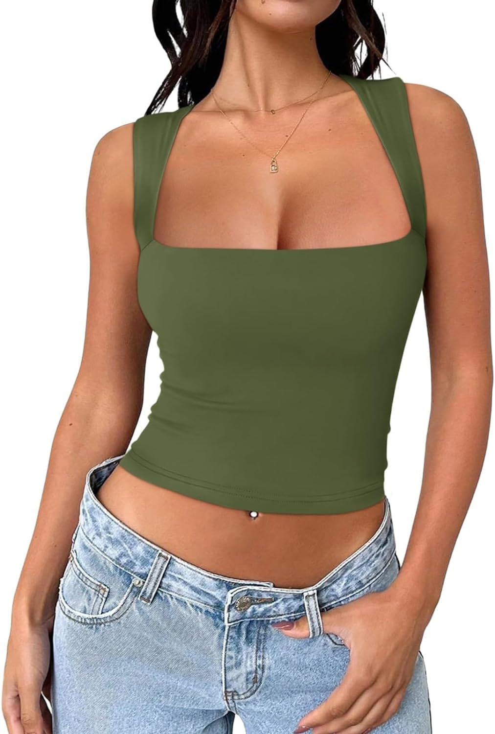 Chic Allure Square Neck Crop Top - REORIA - B0CS6F8WQX