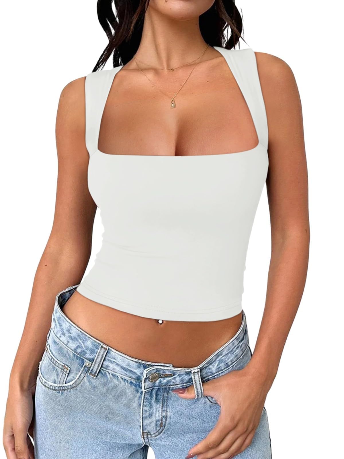 Chic Allure Square Neck Crop Top - REORIA - B0CS6G31ZH