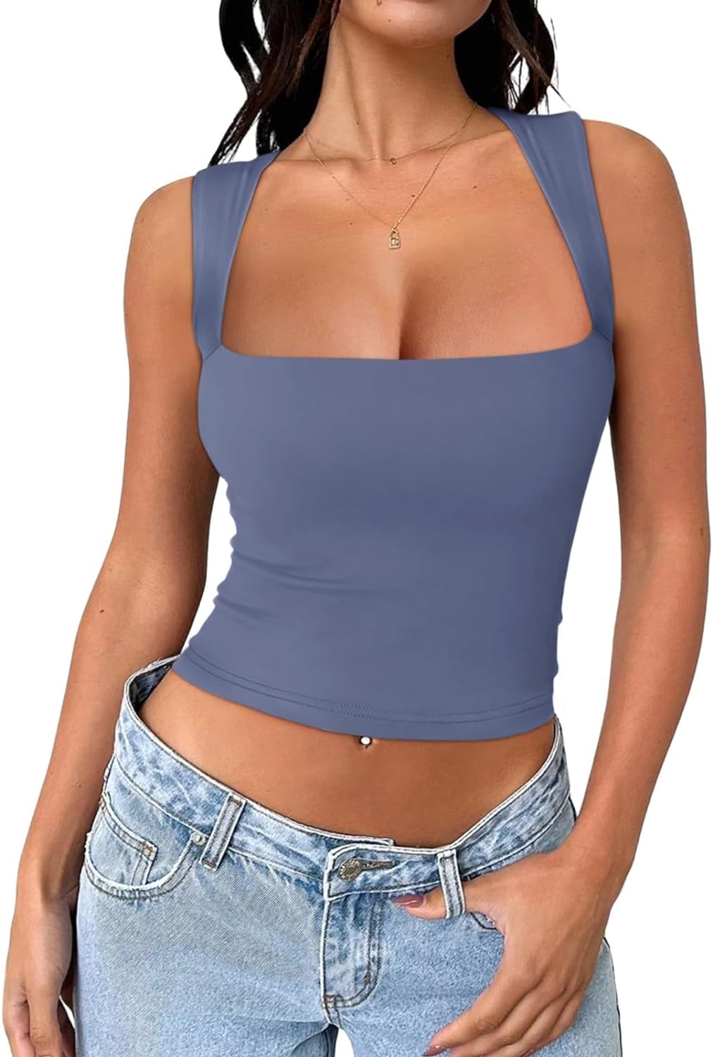 Chic Allure Square Neck Crop Top - REORIA - B0CS6GTHTD