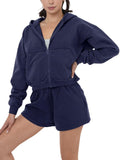 Cozy Zip - Up Hoodie and Shorts Two - Piece Set - REORIA - B0DFCNGL5C