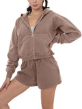 Cozy Zip - Up Hoodie and Shorts Two - Piece Set - REORIA - B0DFCMQMP3