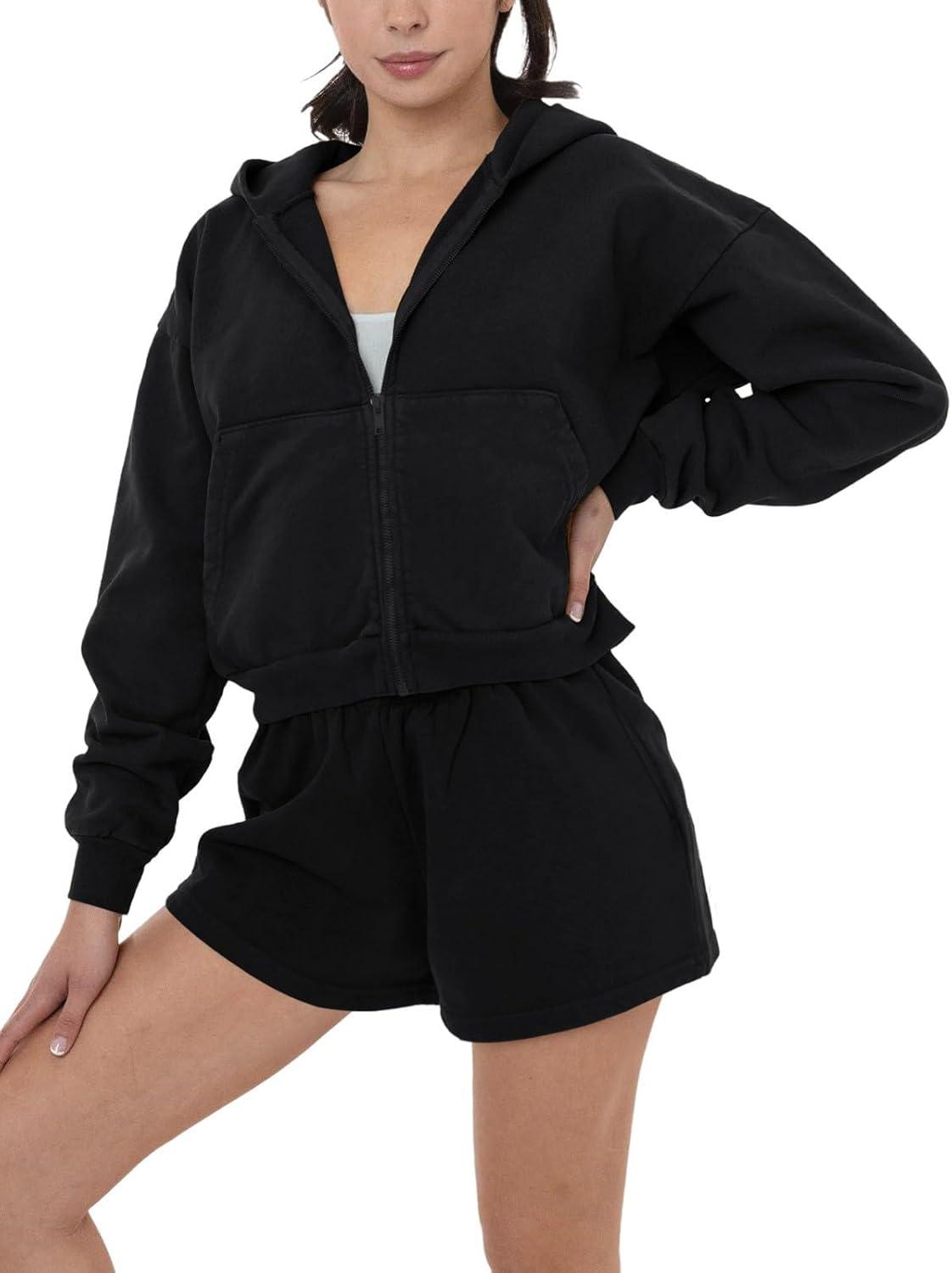 Cozy Zip - Up Hoodie and Shorts Two - Piece Set - REORIA - B0DFCNCGN1