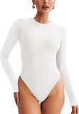 Crewneck Long Sleeve Tummy Control Thong Bodysuit Tops - REORIA - B0DB5FGJZ7