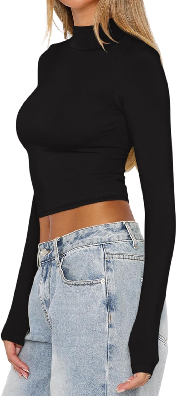 Eclipse Form Mock Neck Crop Top - REORIA - B0DB8L3MTN