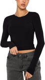 Effortless Charm Crew Neck Long Sleeve Top - REORIA - B0DD6PS8XB