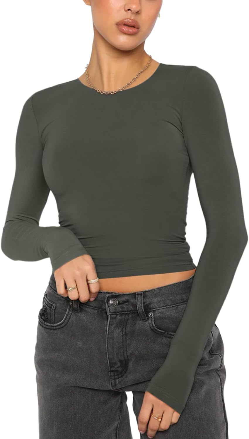 Effortless Charm Crew Neck Long Sleeve Top - REORIA - B0DD6TVFVK