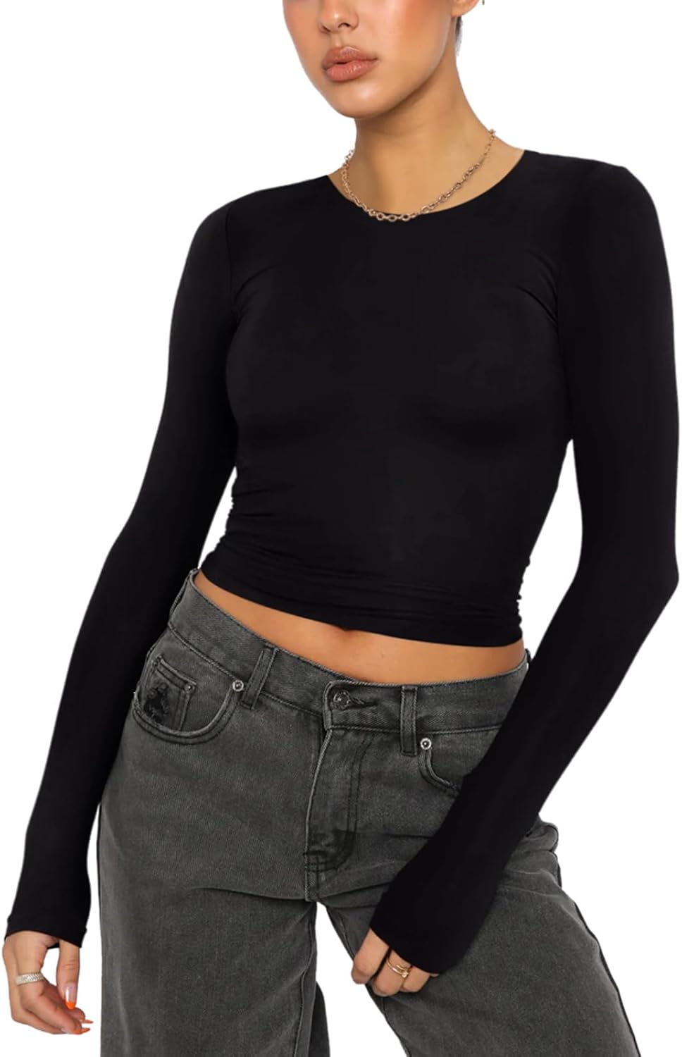 Effortless Charm Crew Neck Long Sleeve Top - REORIA - B0DD6PS8XB