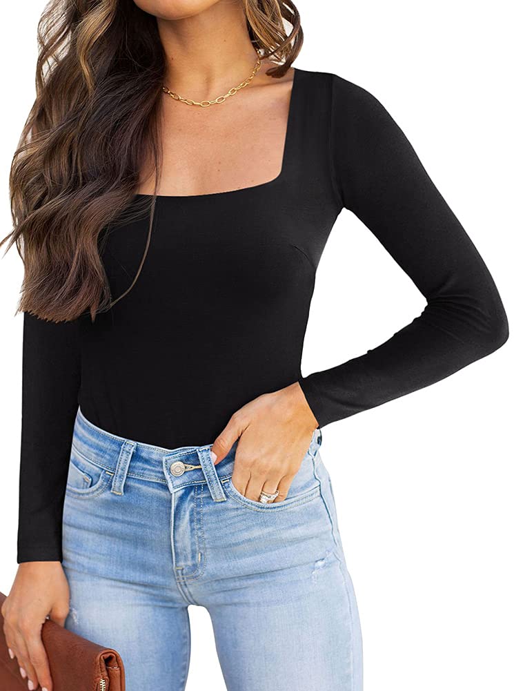 Eternal Allure Square Neck Bodysuit Tops - REORIA - RRLTY037 - BKS - FBA