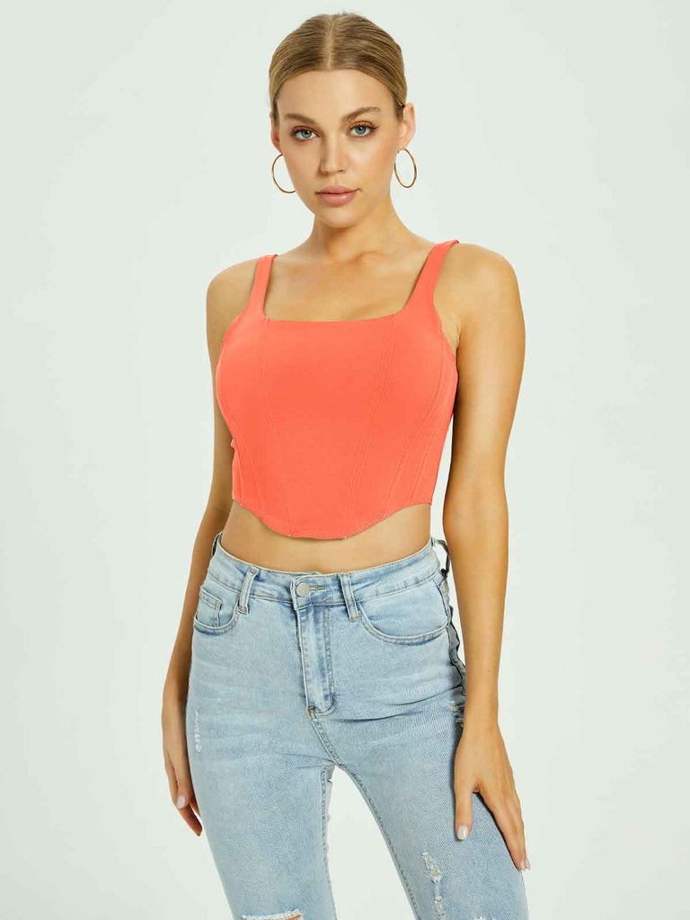  Sexy Womens Hot Pink Crop Tank Top - Double Lined Square  V-Neck Corset Cami